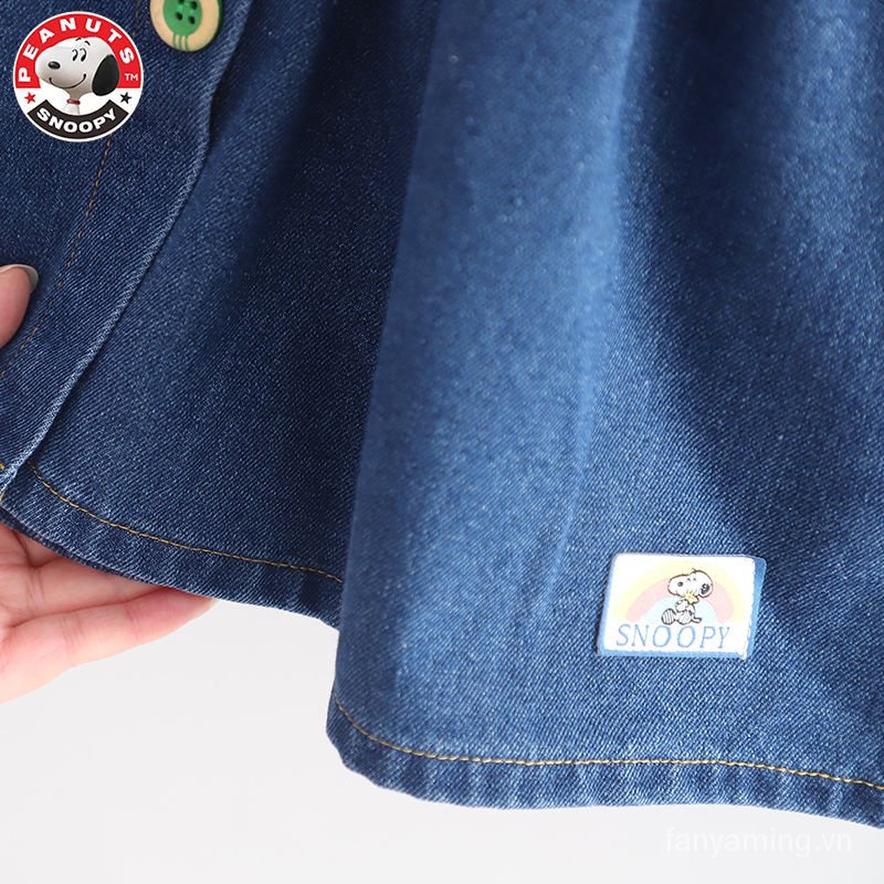 Đầm denim Tay Dài In Hình snoopy Phong Cách Hàn Quốc Thời Trang Xuân Thu Cho Bé Gái