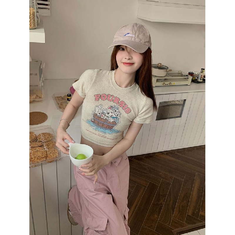 Áo baby tee  Áo Thun Tay Ngắn Hở Vai Ôm Dáng Phong Cách hong kong Thời Trang Cho Nữ