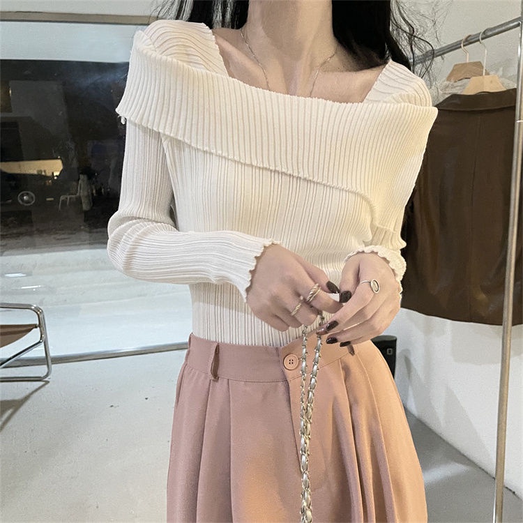 One Áo sweater Dệt Kim Trễ Vai Dáng Ôm Thời Trang Thu Đông Cho Nữ