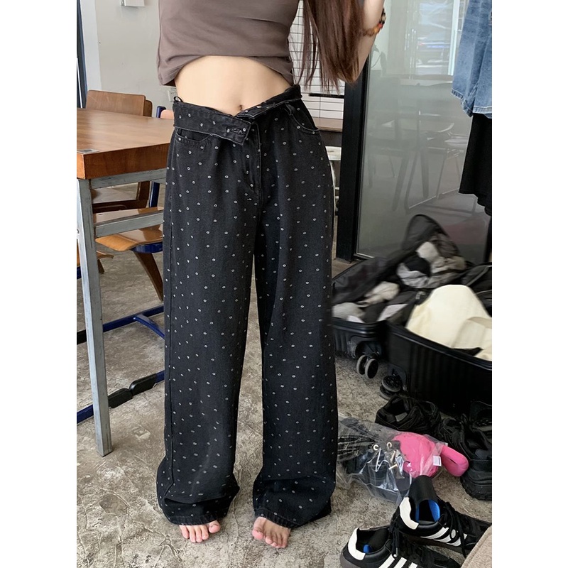 MURIOKI Quần denim Ống Rộng Lưng Cao Thời Trang Hàn Quốc 2023 Dành Cho Nữ
