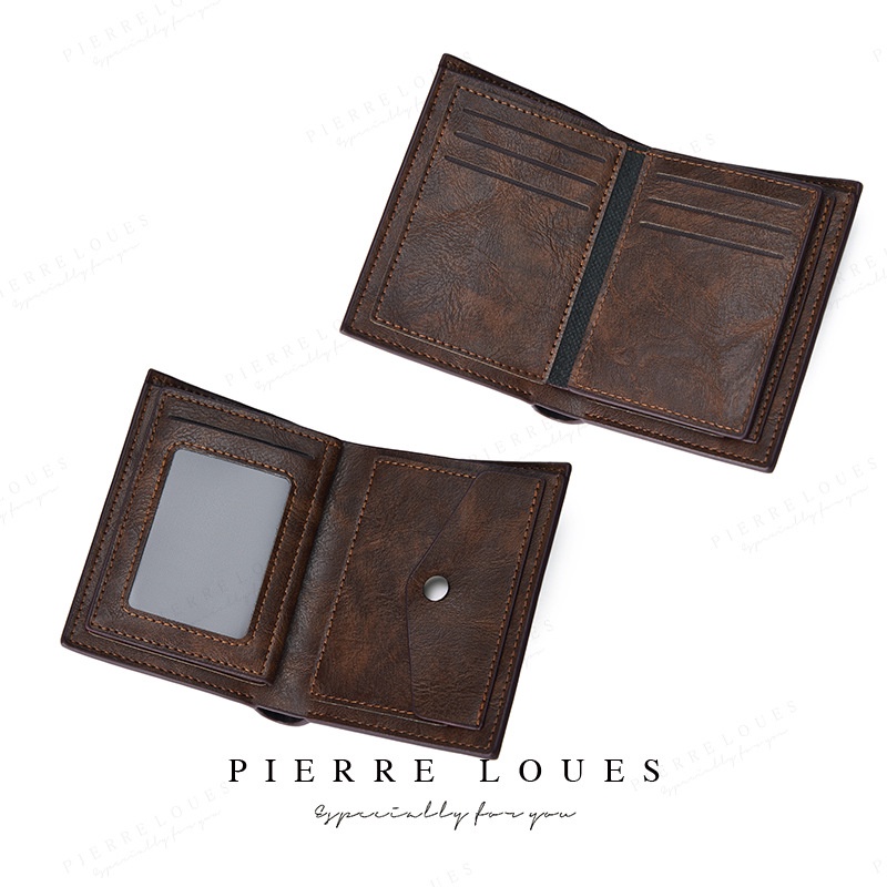 Ví Da Sáp Dầu Dáng Ngắn Phong Cách Âu Mỹ retro Nhiều Ngăn Đựng Thẻ Cho Nam Doanh Nhân Ví