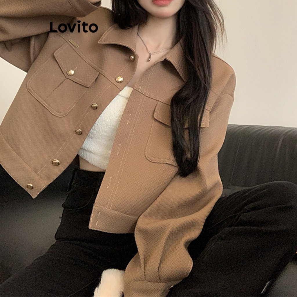 Lovito Áo khoác có nút trơn thông thường cho nữ LNA29345