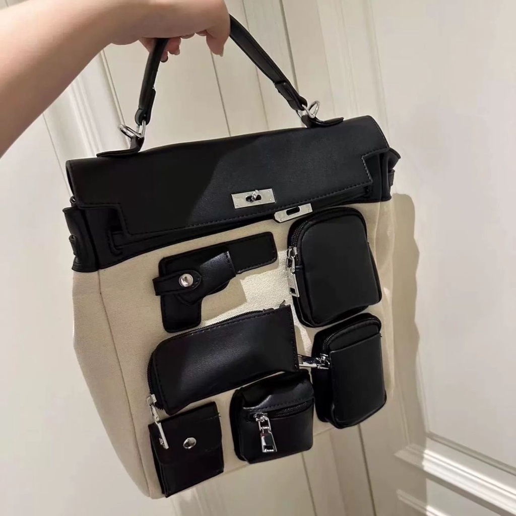 Ba Lô canvas Nhiều Túi Phong Cách punk Cho Học Sinh