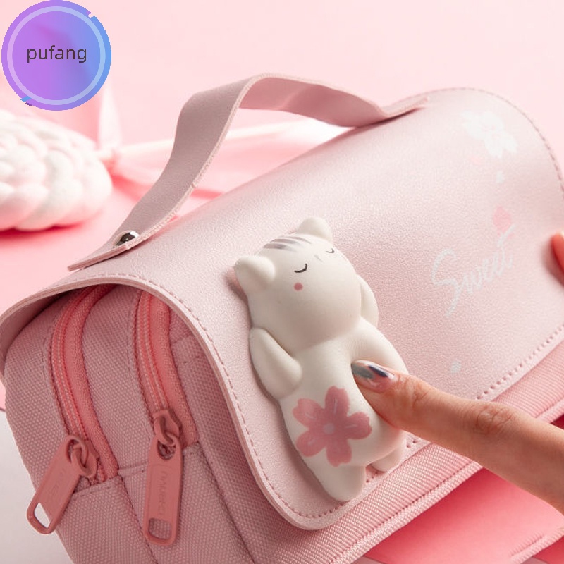 Pufang Túi Đựng Bút Hai Lớp Sức Chứa Lớn In Hình Mèo Dễ Thương Cho Nữ vn