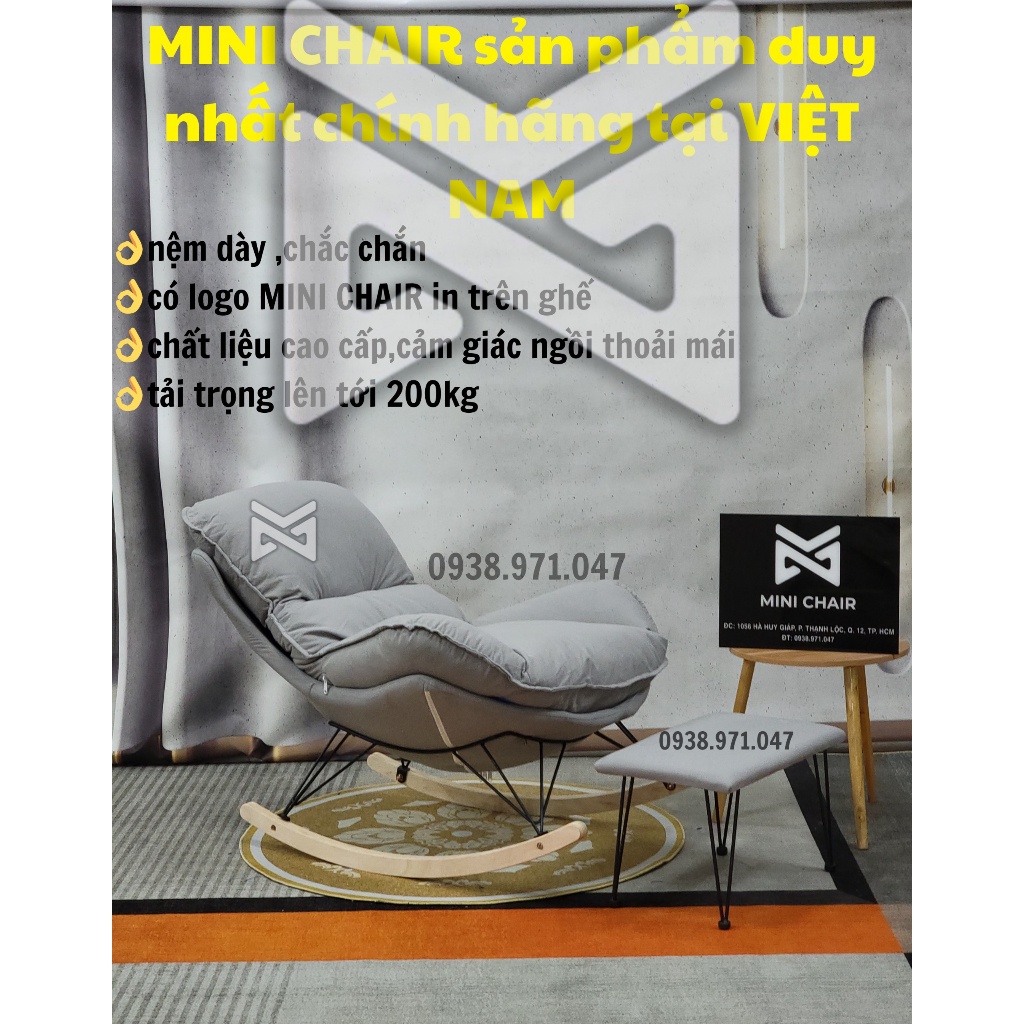 Ghế lười sofa bập bênh thư giãn kèm đôn để chân,nằm đọc sách MINI CHAIR