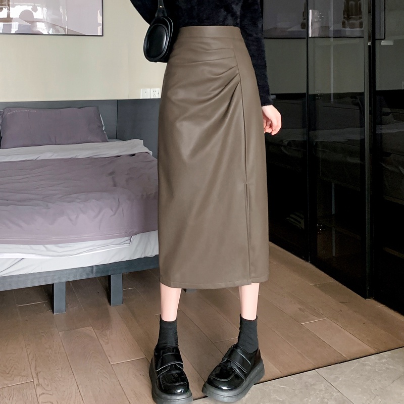 Lisynn Chân Váy Da pu Lưng Cao Xẻ Tà Hai Bên Không Đều Thời Trang Chuyên Nghiệp Cho Nữ