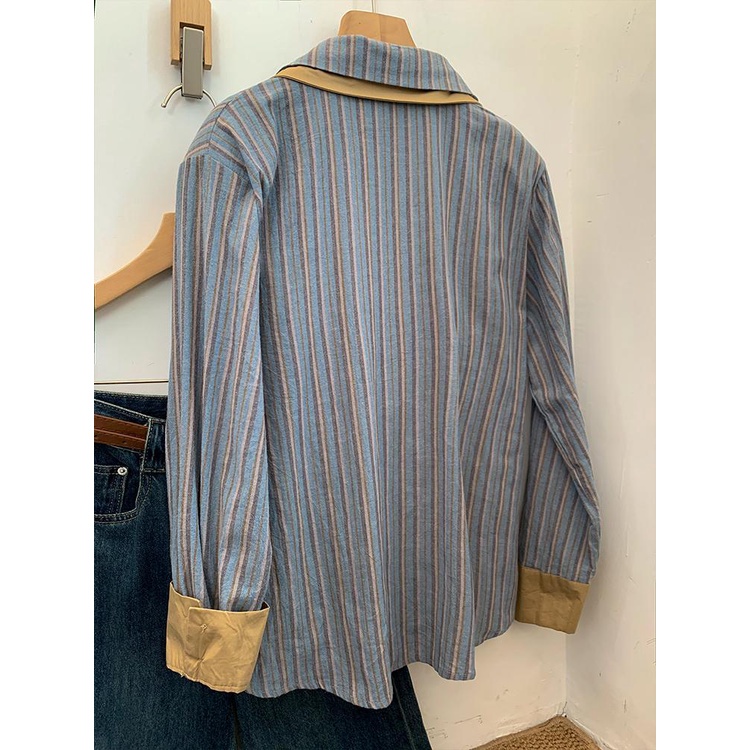 Áo Sơ Mi Tay Dài Kẻ Sọc Xanh Dương Phong Cách Hàn Quốc Thời Trang Mùa Thu Mới 2023 Dành Cho Bạn Nữ