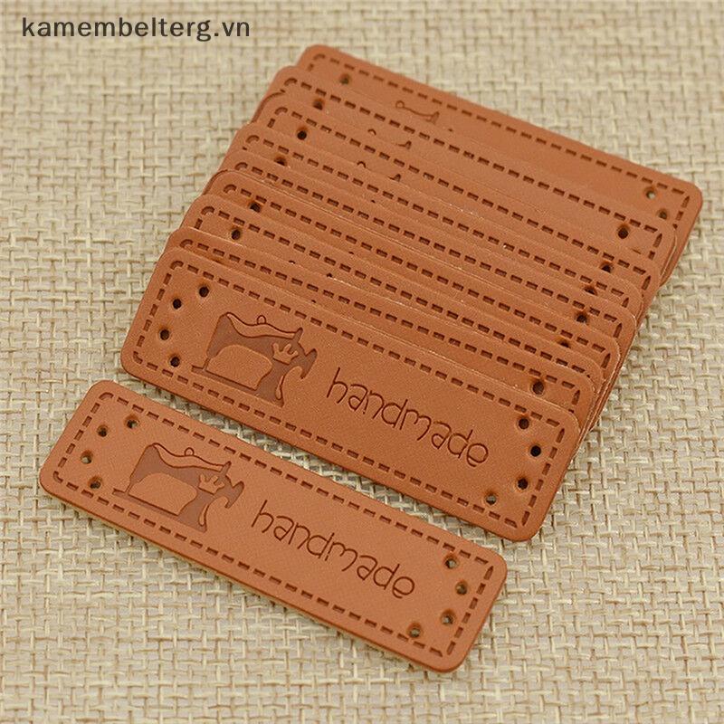 Bộ 50 Thẻ Tag Da pu Hình Trái Tim Màu Nâu In Chữ made with heart handmade diy vn