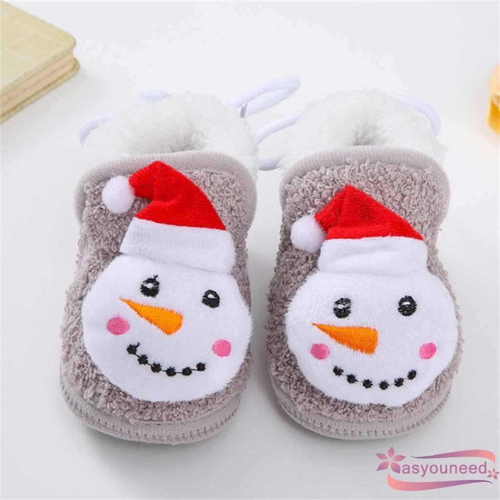 Aay-giày Giáng Sinh Đế Mềm Chống Trượt Mùa Đông Cho Bé Trai Bé Gái Tập Đi Hình Ông Già Noel Nai Sừng Tấm