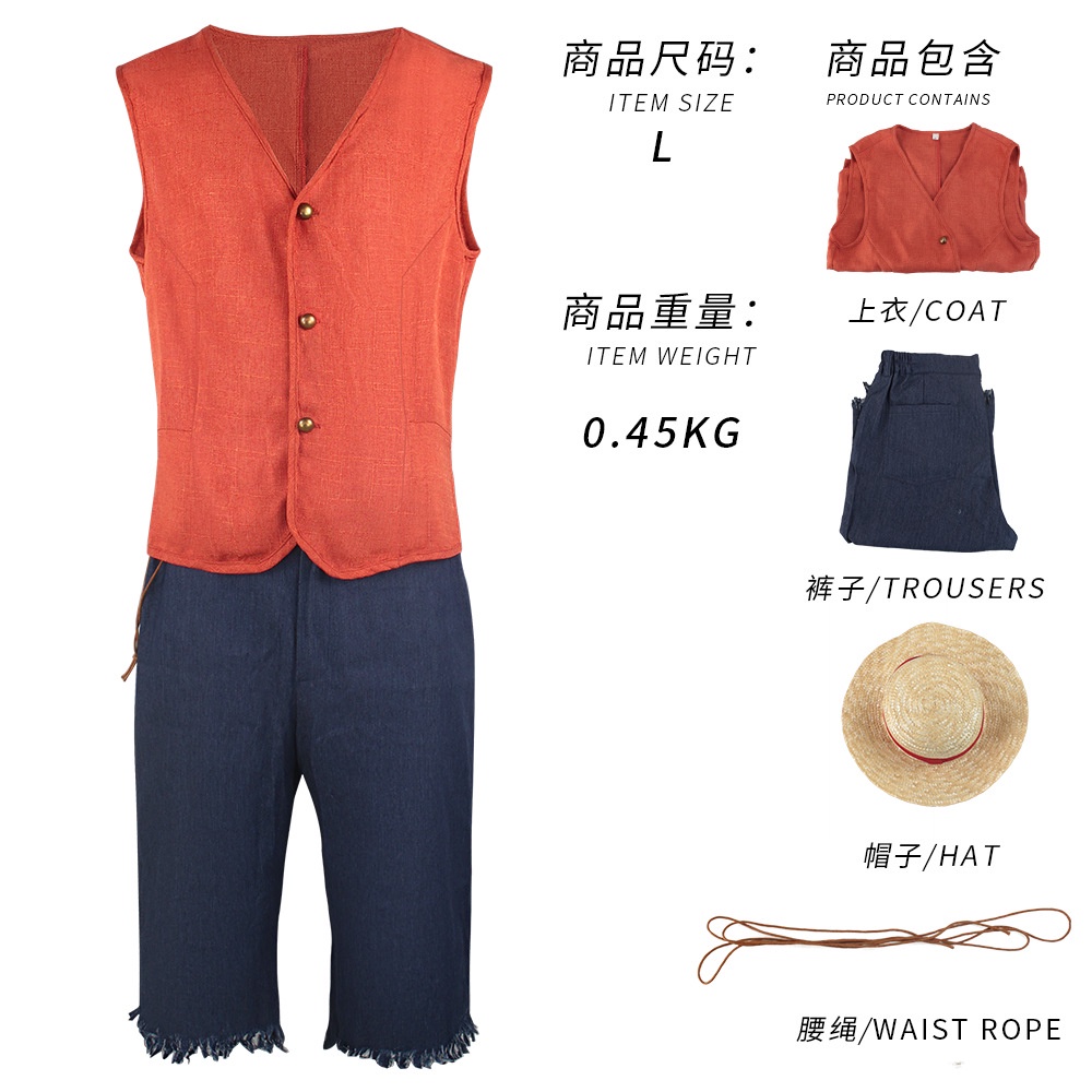 Bộ Trang Phục Hóa Trang Nhân Vật luffy Trong Phim one piece Nhật Bản + Mũ Rơm Phong Cách halloween Cho Nam