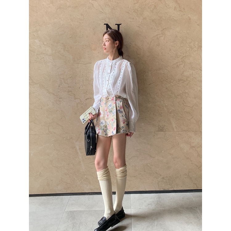 Áo Sơ Mi Tay Dài Khoét Lỗ + Quần Short Mỏng Phong Cách Mới 2023