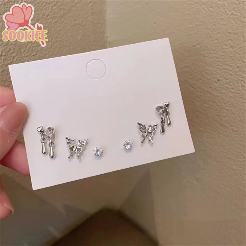 1 set Bông Tai Pha Lê Hình Trái Tim / Bướm Thời Trang Lãng Mạn Cho Nữ