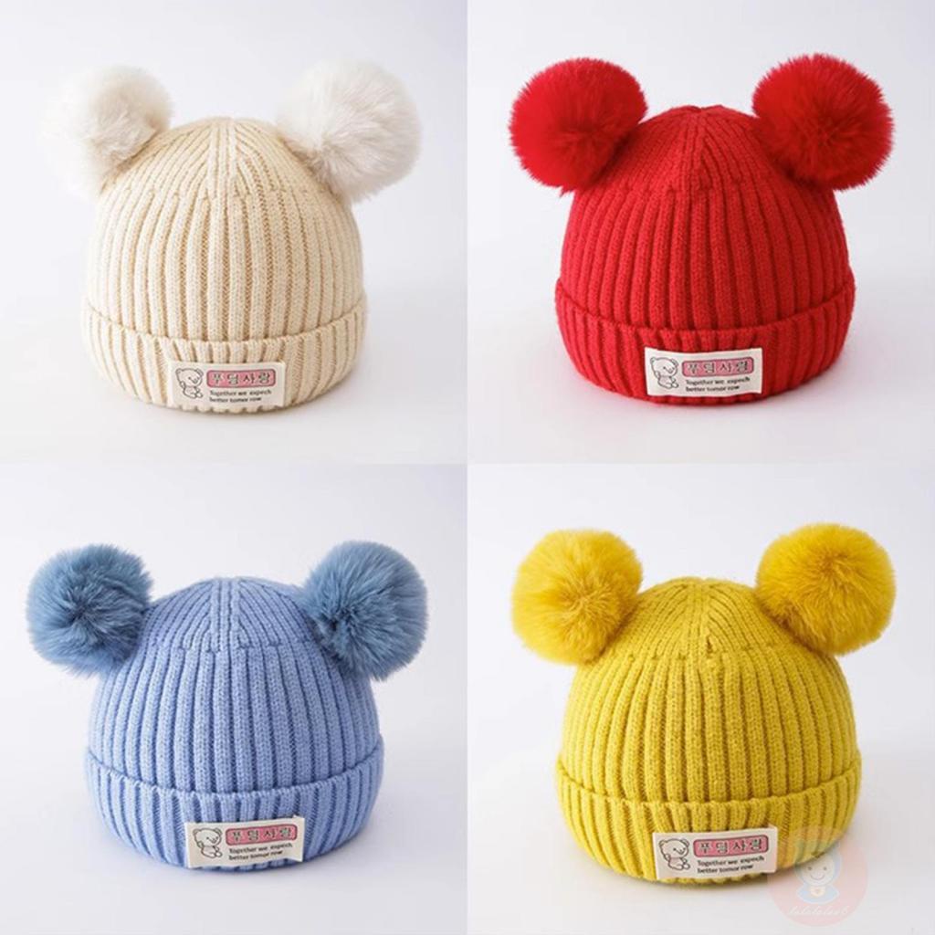 Laa6- Mũ Dệt Kim Ấm Áp Mùa Đông Họa Tiết Gấu Và Chữ Cái Cho Bé