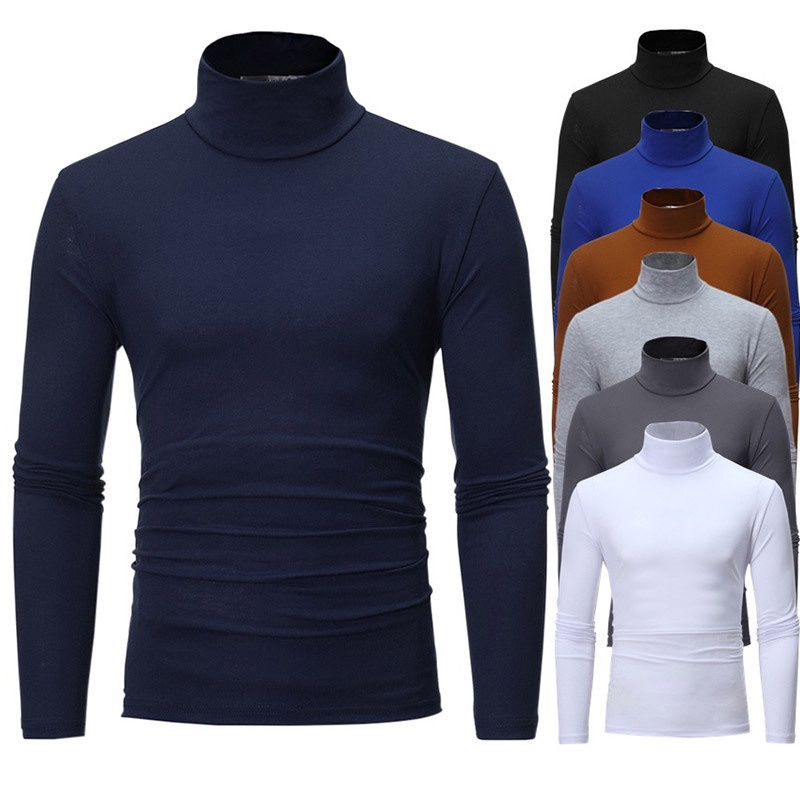 Áo Thun Tay Dài Cổ Lọ Dáng Ôm Thời Trang Thu Đông Cho Nam