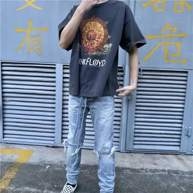 JU7D PINK FLOYD Floyd Rock Band Sun God Letter logo Printing Design Short sleeved Tshirt Vintage retro style short-sleeved shirt oversize shirt