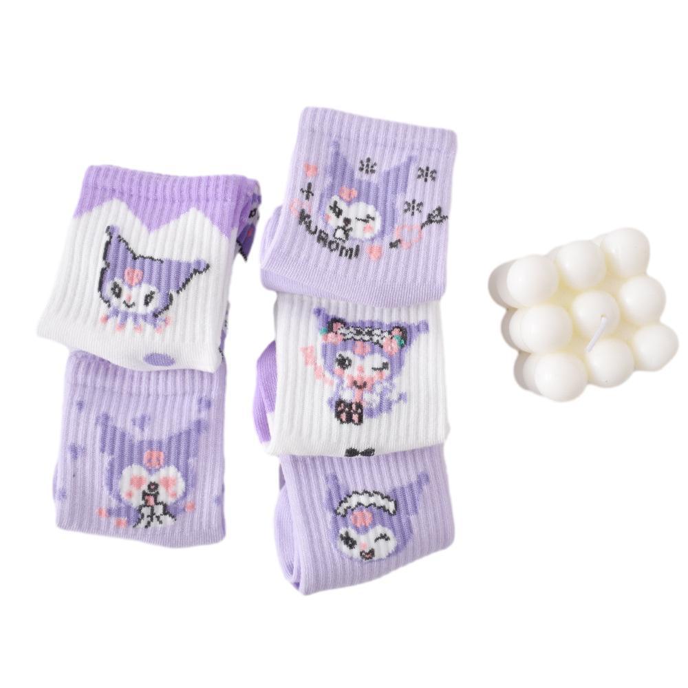 SANRIO Bộ 2 / 5 Đôi Vớ cotton Cổ Vừa In Họa Tiết Hoạt Hình kuromi Dễ Thương Thời Trang Thu Đông Cho Bé Trai Và Gái