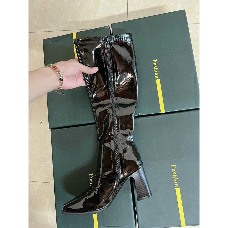 Bốt đùi nữ cao cổ da bóng 7p hot hit sẵn hàng tại kho