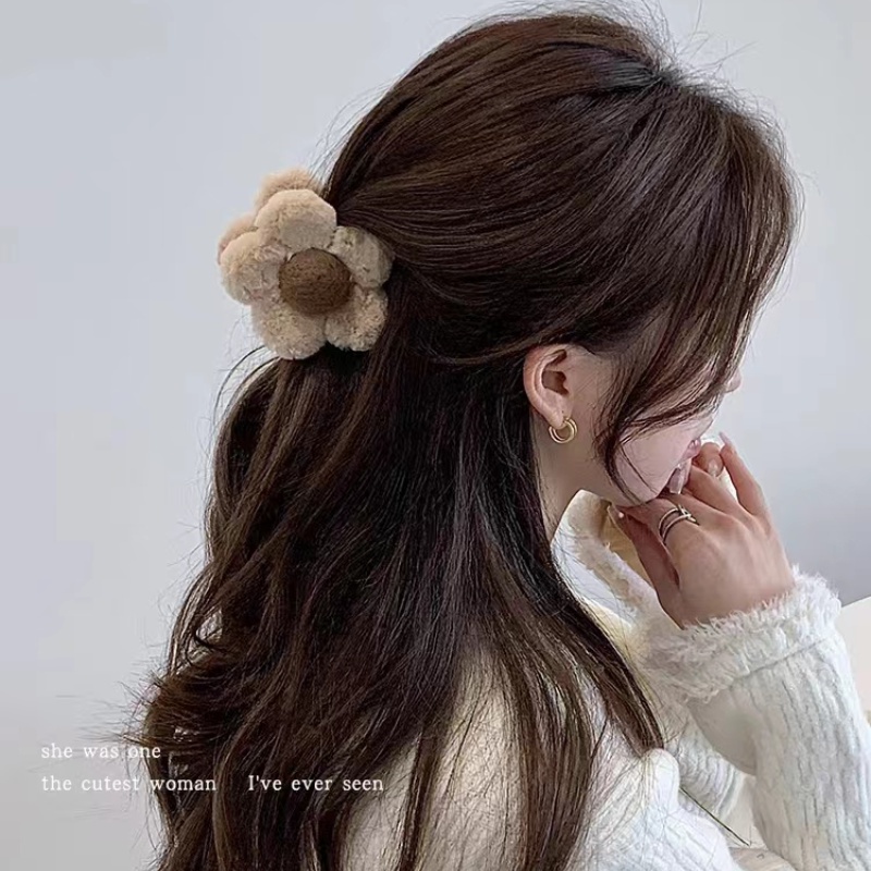 Kẹp Tóc Hình Hoa / Cá Mập Phủ Lông Phong Cách Hàn Quốc Dễ Thương Thời Trang Cho Bé Gái