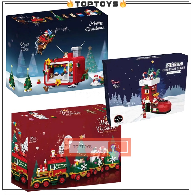 Christmas SeiesKhối Xây Dựng Vớ Giáng Sinh Sáng Tạo diy   Xe Lửa Giáng Sinh Sáng TạoHoliday Gift