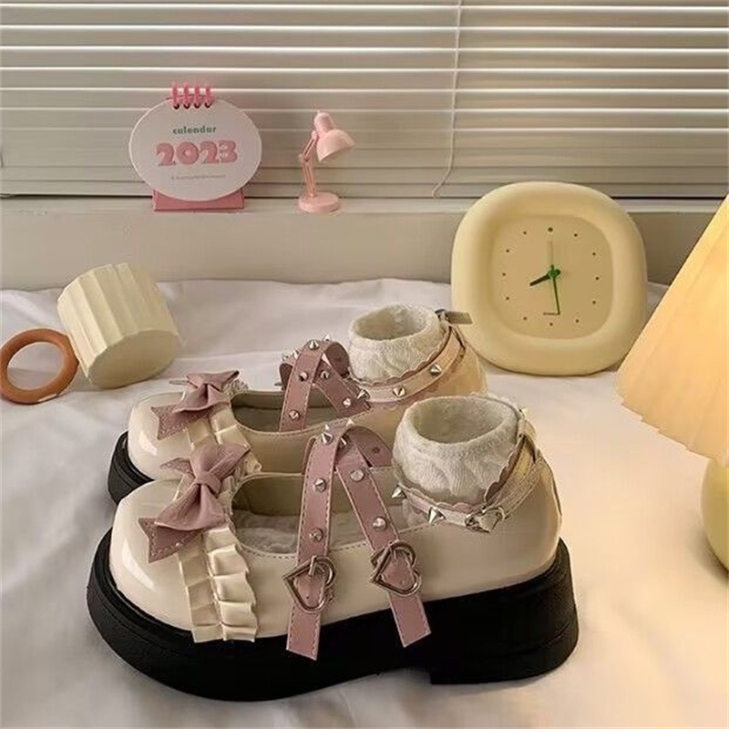 BẠCH LỘC ĐẠI NHÂN✨Mới Giày mary jane Da Đế Dày Mũi Tròn Phong Cách Nhật Bản Cho Nữ