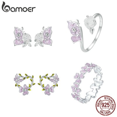 Bamoer Nhẫn Bạc 925 Hình Hoa Bướm Màu Tím Thời Trang Cho Nữ