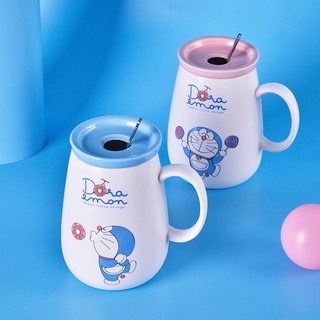 Doraemon Bộ Cốc Uống Nước Bằng Sứ Kèm Nắp Đậy Và Muỗng Họa Tiết Hoạt Hình Dễ Thương Phù Hợp Làm Quà