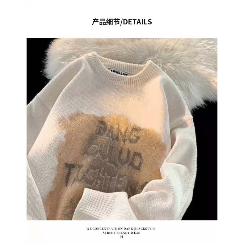 Áo sweater Cổ Tròn Dáng Rộng In Họa Tiết graffiti Kiểu Hồng Kông Thời Trang Thu Đông Cho Nam Và Nữ