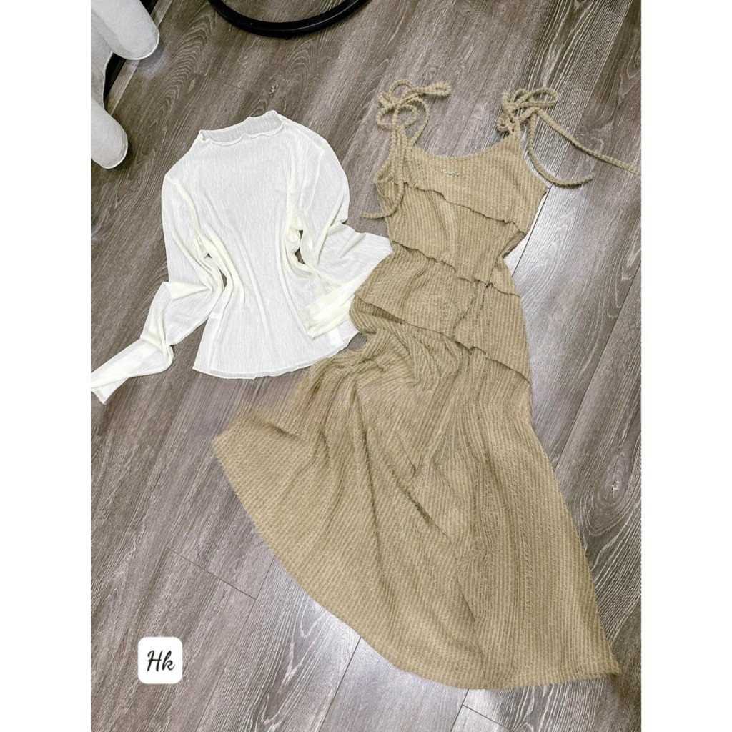Set váy hai dây mix áo dài tay siêu xinhh