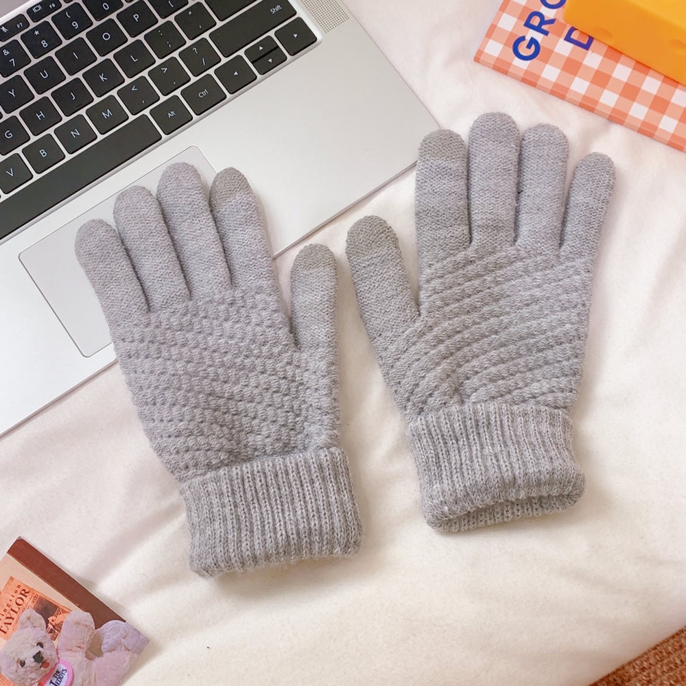 Găng tay len (Bao tay len) dày màu trơn giữ ấm thiết kế ngón tay chạm màn hình cảm ứng - Touchscreen Gloves