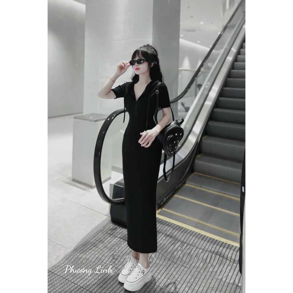 Váy body mũ dáng dài