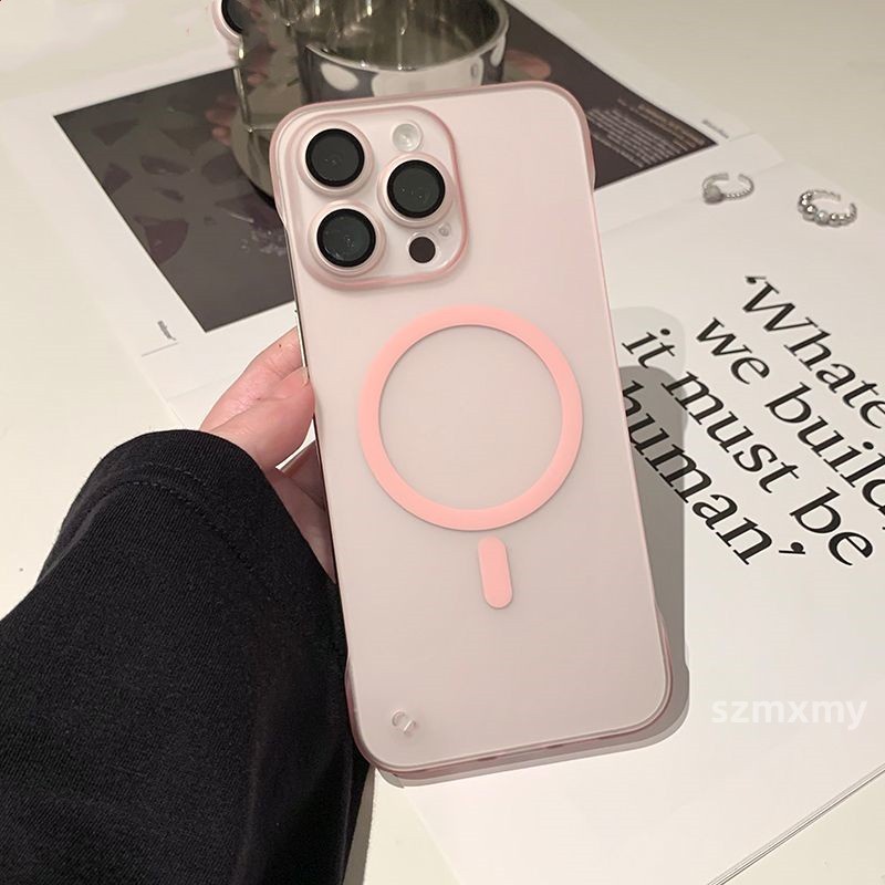 Mới Ốp Điện Thoại pc Cứng Trong Mờ Siêu Mỏng Từ Tính Không Khung Bảo Vệ Ống Kính Cho iphone 15 13 12 14 pro max