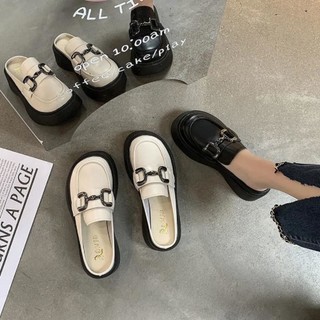Giày Sục Nữ Da Mềm Phối Xích Đế Cao 5cm