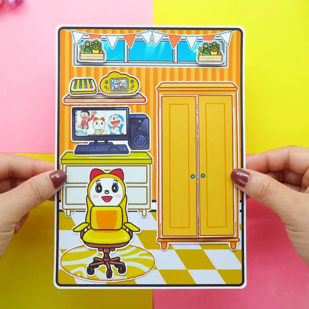Học liệu toca DoreMon quite book đồ chơi bóc dán thông minh bằng giấy thủ công Zin Càu Vòng