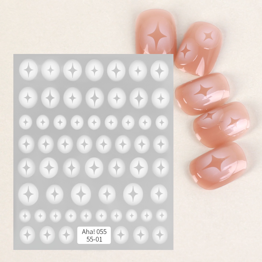 Miếng dán móng tay trắng mờ 3D nhiều hoạ tiết Trái Tim / Cánh Bướm / Sao 4 Cánh