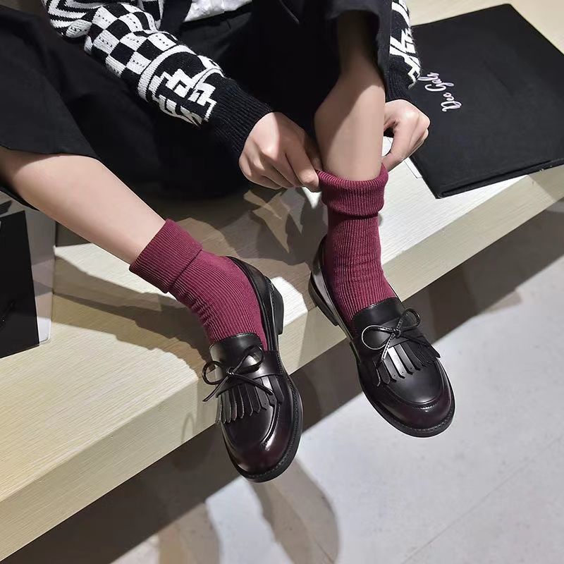 Giày Lười Da Phối Tua Rua Phong Cách Anh Quốc Thời Trang Mùa Đông 2023