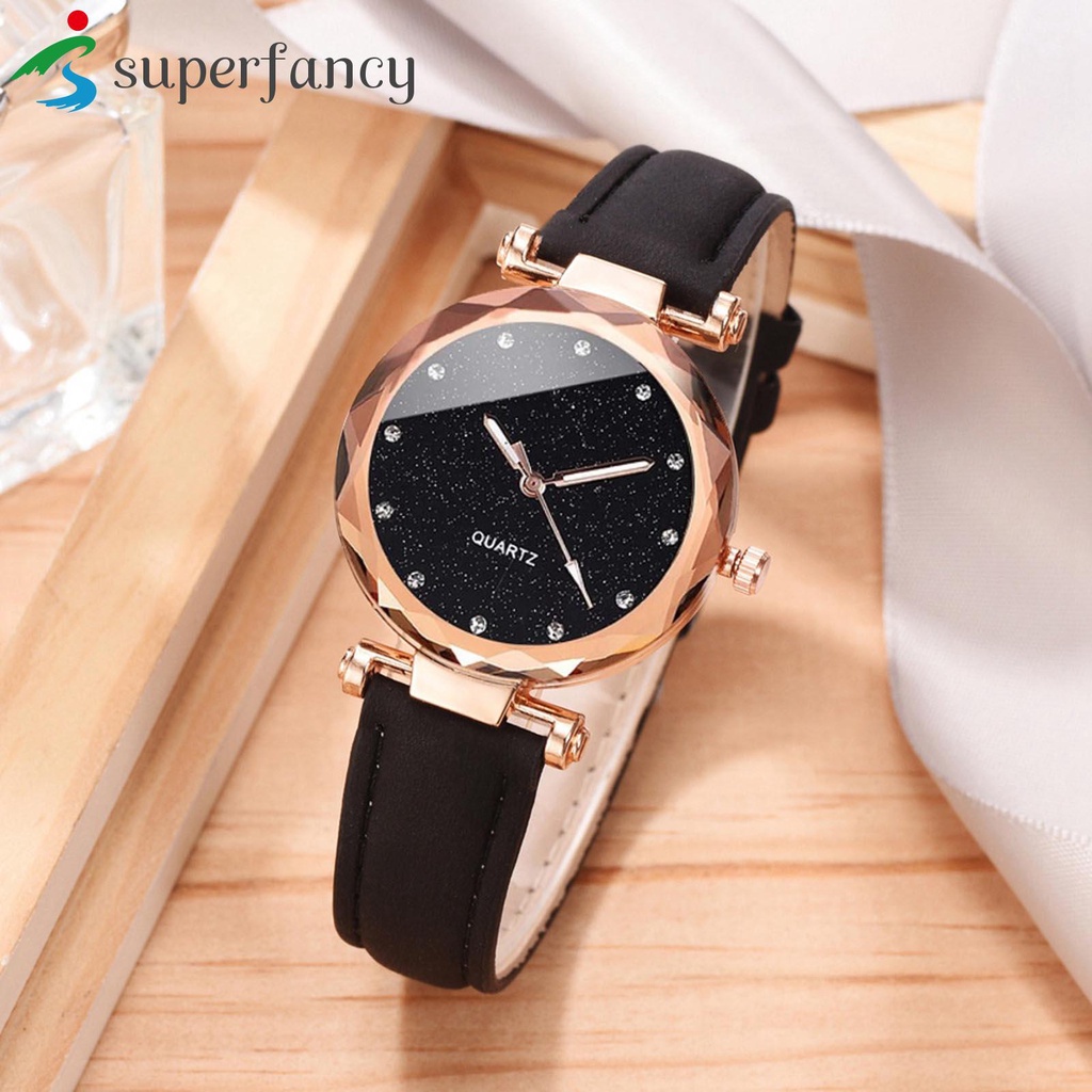 Đồng Hồ quartz Đính Đá Với Dây Đeo Da pu