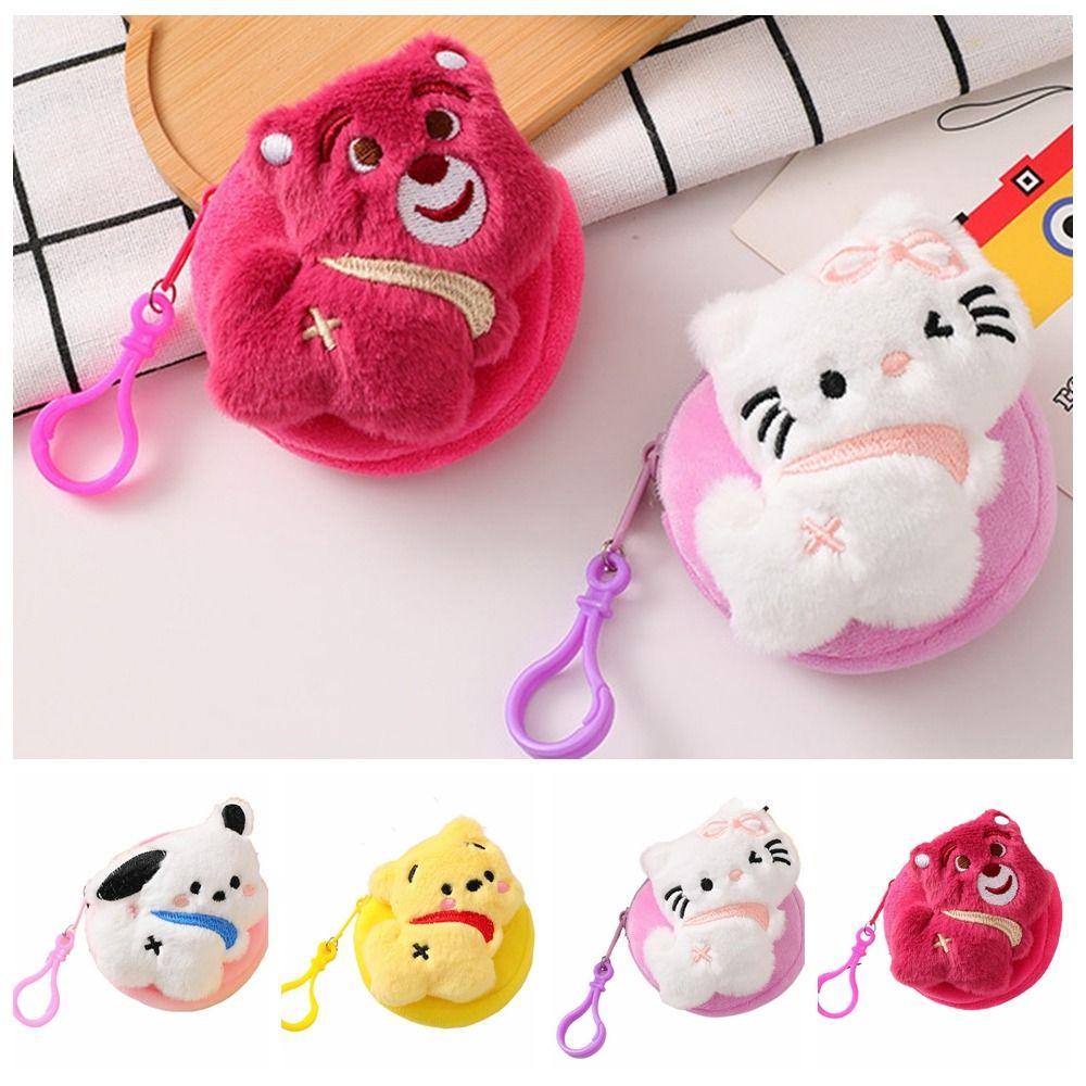 Ví Nhỏ Đựng Tiền Xu Đa Năng Hình Gấu Dâu Tây Kèm Móc Khóa Nhồi Bông Dễ Thương Cho Nữ Elm1