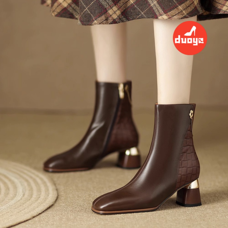 Duooya Giày Bốt martin Cao Gót Da Thật Mềm Đế Dày Thời Trang Cho Nữ ~  Miễn Phí Vận Chuyển