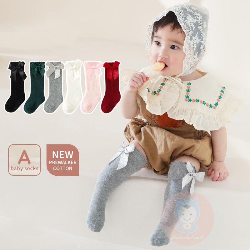 Vớ cotton Cao Đến Đầu Gối Màu Trơn Đính Nơ To Dễ Thương Dành Cho Bé Gái laa6-baby