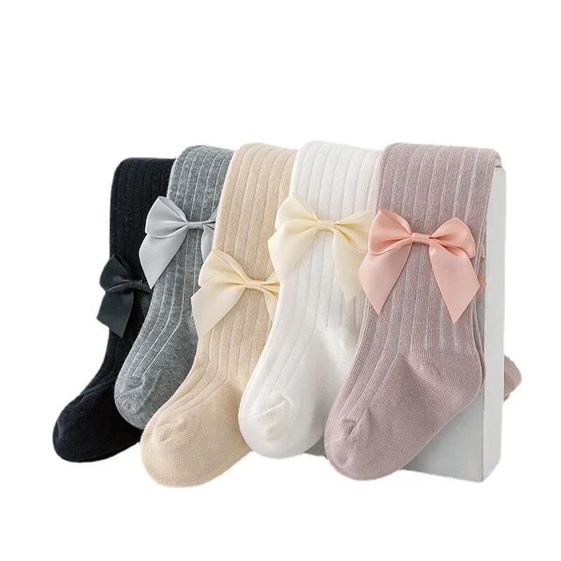 Mới Quần Tất cotton Kẻ Sọc Đính Nơ Dễ Thương Cho Bé Gái