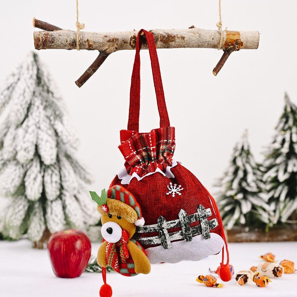 Mmluck Túi Dây Rút Đựng Quà Giáng Sinh Bằng Vải Cầm Tay Hình Ông Già Noel / Nai Sừng Tấm / Gấu Tuyết / Nai Sừng Tấm Thời Trang