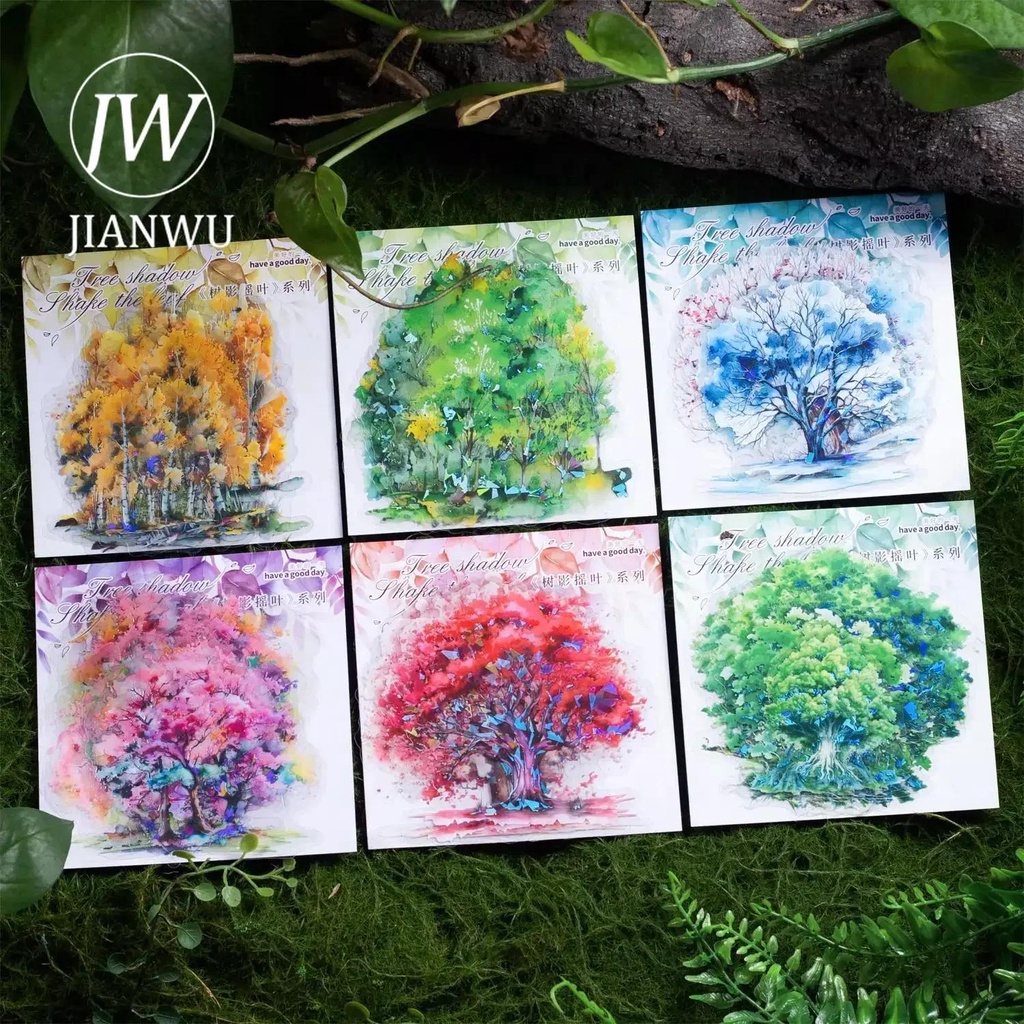 Jianwu Set 10 Tấm Nhãn Dán Hình Cây Cối Lá Lắc Hạt Vỏ Sò Nhẹ Nhàng Sáng Tạo diy