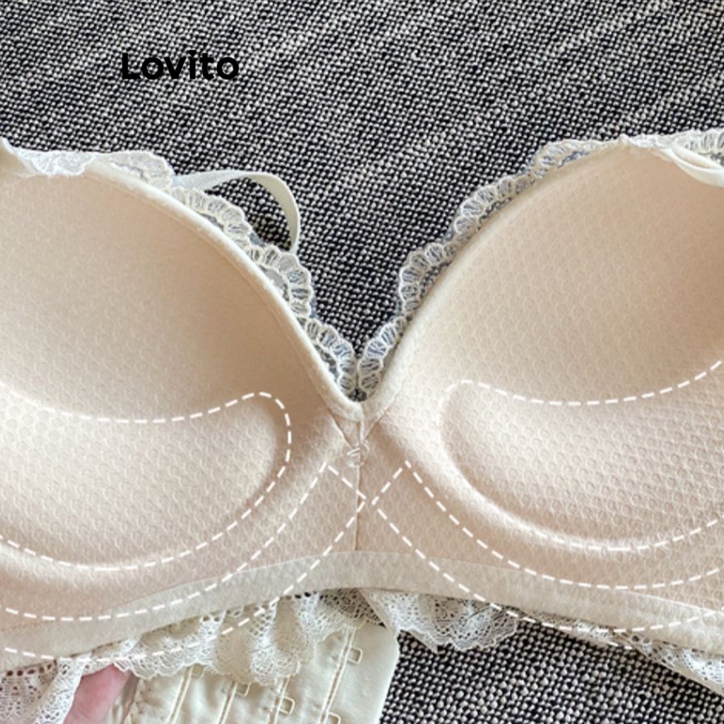 Áo ngực Lovito phối ren màu trơn thường ngày cho nữ LNE29034 (màu trắng ngà/ đen)