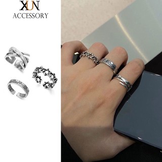 Bộ Ba Nhẫn Khắc Chữ Số La Mã Cổ Điển Phong Cách Hàn Quốc