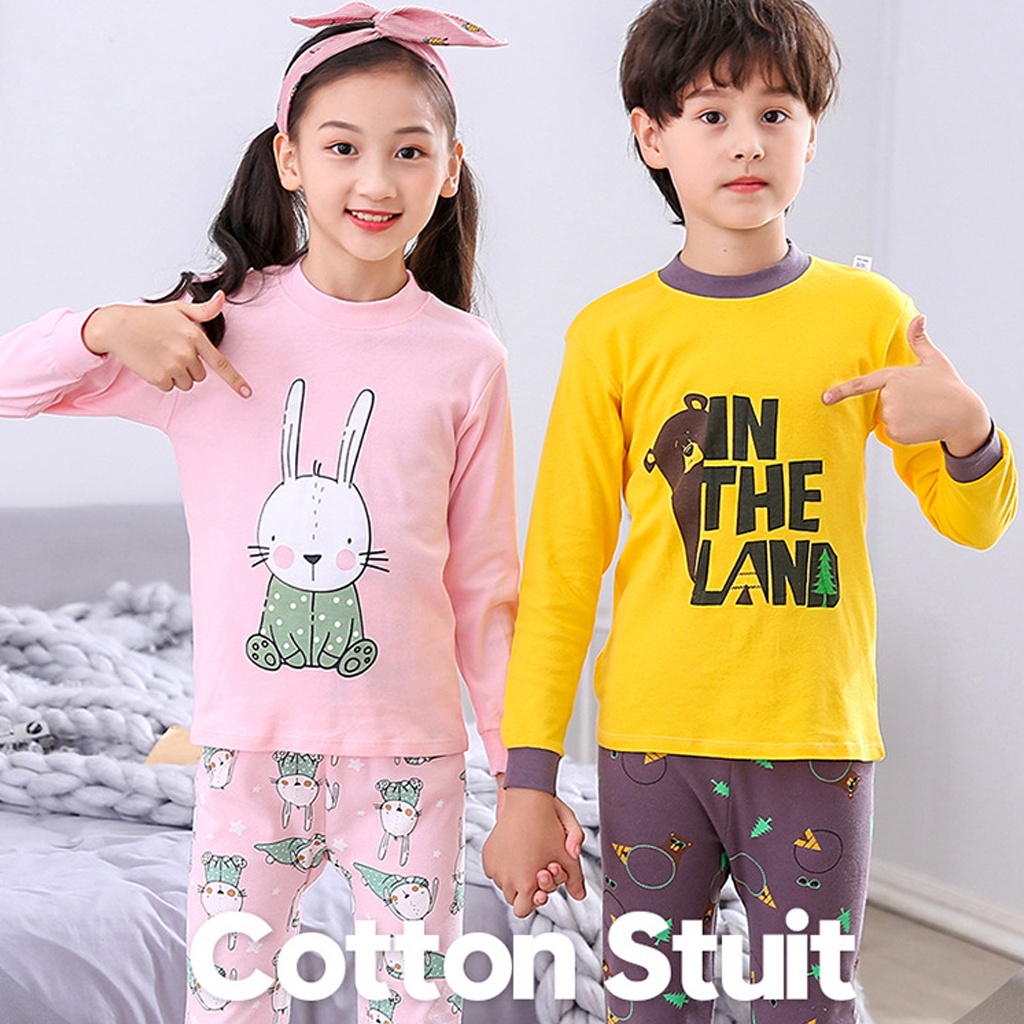 Hoạt Hình Bộ Đồ Ngủ 2 Món Bằng Vải cotton Tay Dài Dành Cho Bé Trai