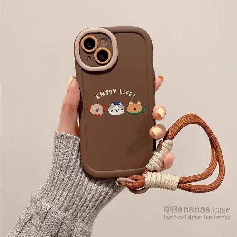 Ốp Điện Thoại Hình Gấu Dễ Thương + Dây Đeo Cho iphone 15 14 13 12 11 pro max x xr xs max 7 8 plus