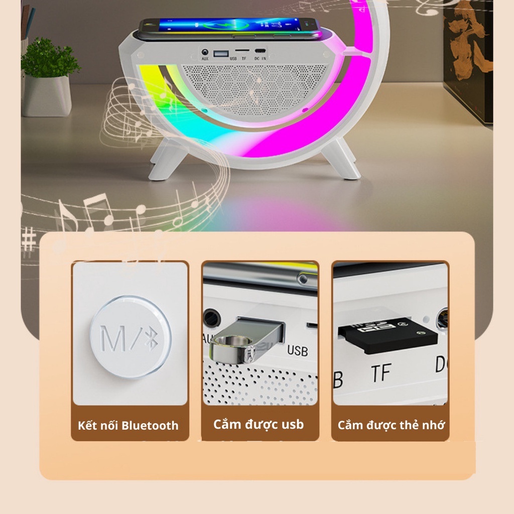 Loa Chữ G Bluetooth Đa Chức Năng Kiêm Sạc Không Dây, Làm Đèn Ngủ, Âm Thanh Trầm Pin Trâu, Loa Bluetooth Chữ G