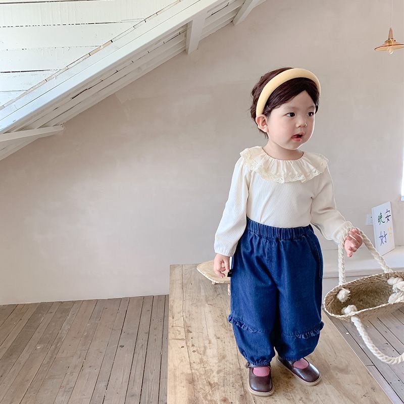 Baby girl pure cotton t-shirt dài tay cổ tròn ngọt ngào 3 tuổi