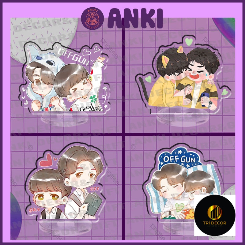 Standee OTP OffGun chibi dễ thương, standee mica OffGun, quà tặng, sưu tập đu idol, đồ trang trí góc bàn cute