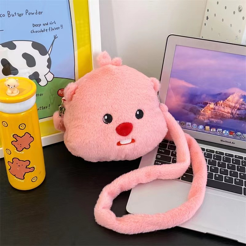 Dễ Thương Loopy Sang Trọng Màu Hồng Nhỏ Hải Ly Túi Nữ Hoạt Hình Búp Bê Di Động Đeo Vai Cô Gái Tặng-top3C01